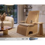 Modern interlocking lounge chair made from 18mm plywood, featuring a CNC-cut slot-together design displayed in a stylish contemporary living room.