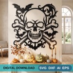 Halloween Skull Wall Art DXF SVG Cut File Gothic Decor