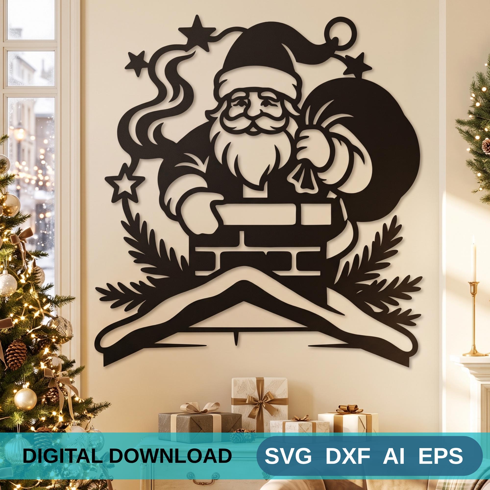 il_fullxfull.8378392580_auw6.jpg Christmas Santa Claus Wall Art DXF SVG Cut File Santa Decor - Image 1