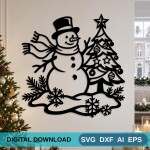Christmas Snowman Tree DXF SVG Wall Decor, Winter Design