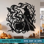 Halloween Witch Wall Art DXF SVG Cut File Cauldron