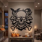 Halloween Skull Wall Art DXF SVG Cut File Gothic Decor - Image 3