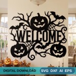 Halloween Welcome Wall Art DXF SVG Cut File Pumpkin Decor