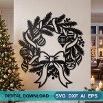 Christmas Wreath Wall Art DXF SVG Cut File Ornament Decor